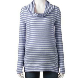 Striped Cowl-neck Long Sleeve Sweater